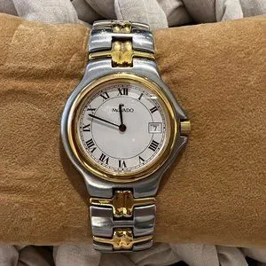 Vintage Movado Silver Roman Numeral Watch MOVADO Olympian S-Steel White Dial Two-Tone Men main image 3